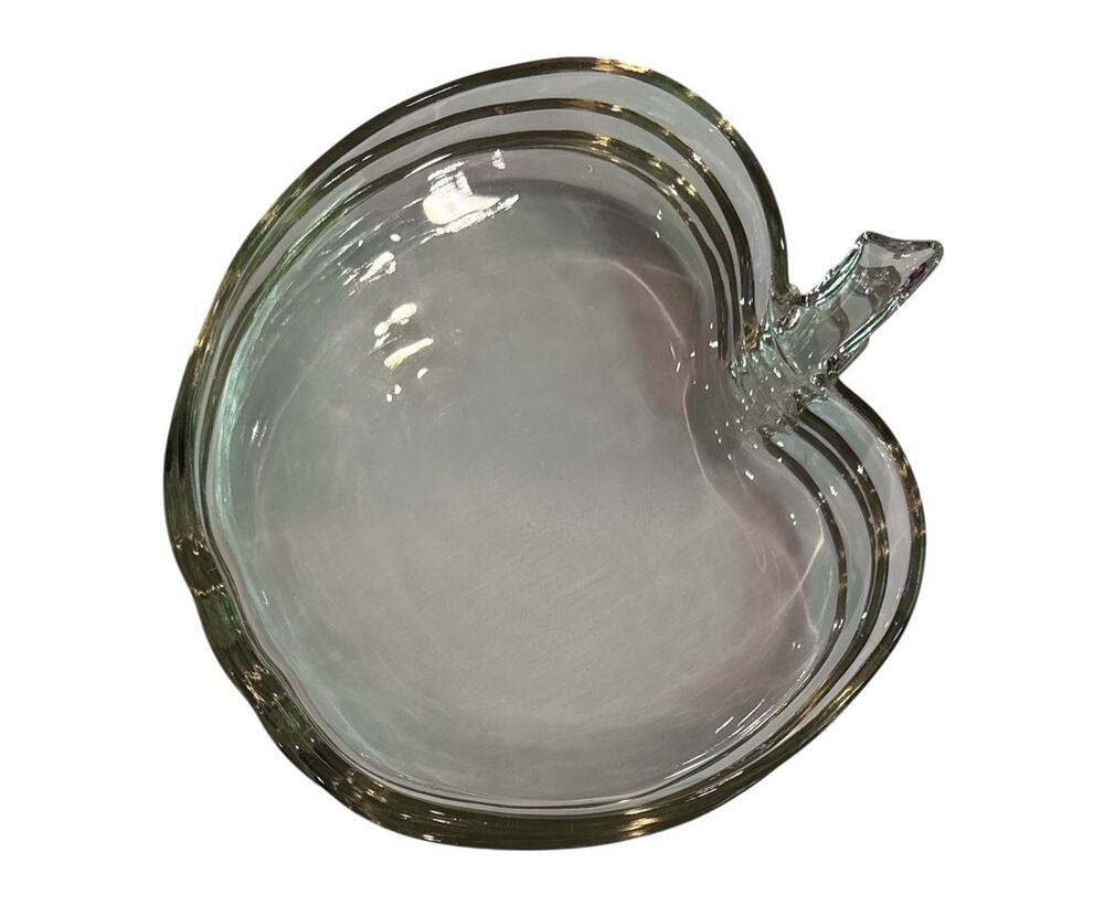 Vintage Clear Glass Apple Shaped Dessert Snack Plates Set of 7 Pressed Glass